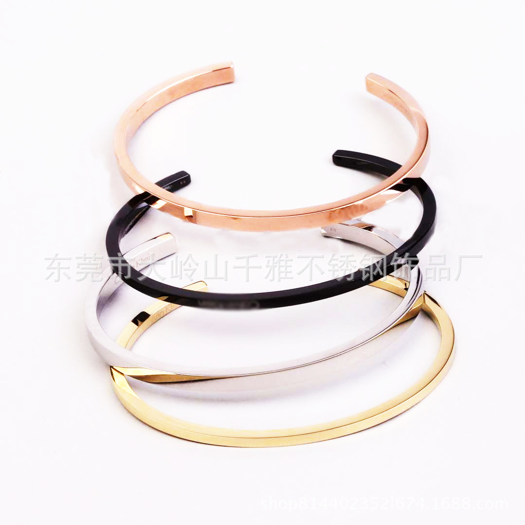 Stainless Steel Rose Gold Plating Personality Engrave Custom ID Name Fashion Bracelet Jewelry